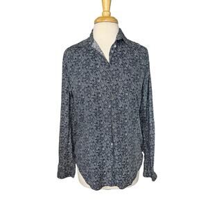 MARIE LUND COPENHAGEN Blue White Bird Print Cotton Button Up Shirt Sz 40 Medium